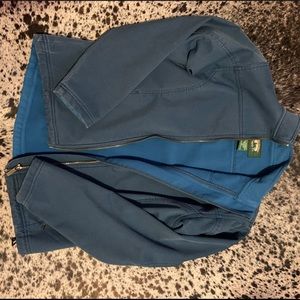 Blue hard shell waterproof jacket